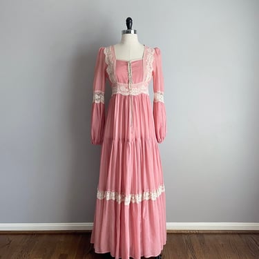 Vintage 70s Gunne Sax Pink Lace Dress 