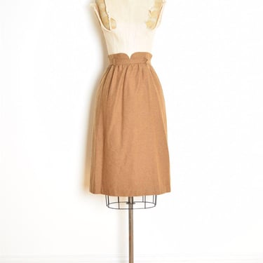 vintage 70s skirt brown wool high waisted pencil midi secretary skirt XS XXS 