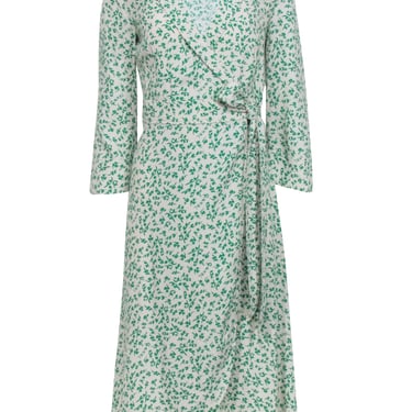 Ganni - Ivory & Green Print Wrap Dress Sz 4