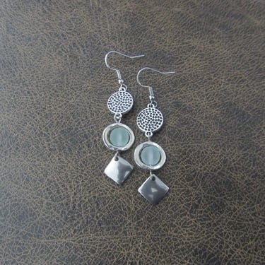 Mid century modern ice blue frosted glass and silver earrings 