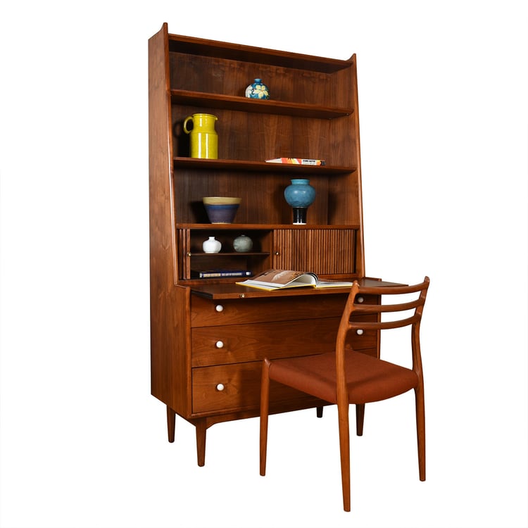 Walnut Drexel Declaration Mid Century Tambour Secretary Bookcase