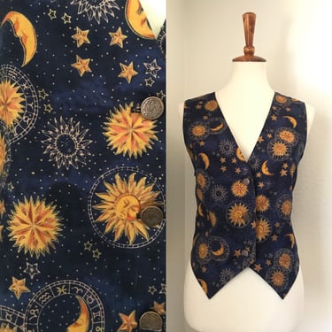 Vintage navy sun and moon and stars vest size small to medium Carol Antone Collection 