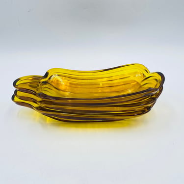 L E Smith Banana Split Sundae Amber Glass Dishes, Set of 3, Honey Gold Glassware, Oval Rectangular Handle Bowl, Vintage Glassware 
