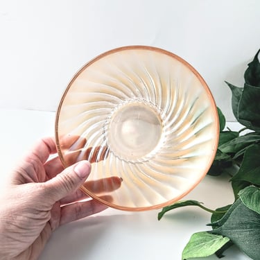 Vintage Marigold Peach Iridescent Carnival Glass Snack Bowl/ Low Footed Candy Dish/Optic Swirl Design/ Circa 1920 Art Deco Collectible 