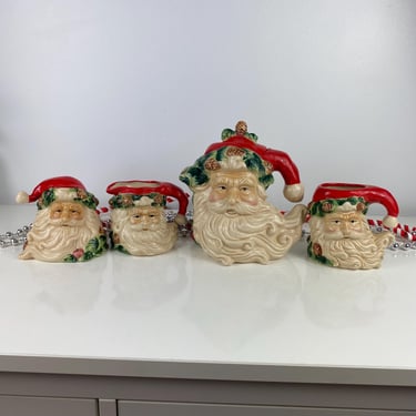 Vintage Old World Cracker Barrel Santa Teapot, Cream & Sugar, and Mug, Old World Santa Clause Tea set, Christmas Santa Mug, Holiday Santa 