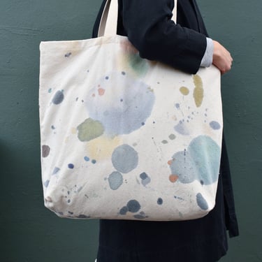 splatter paint tote bag, xl canvas carryall made from repurposed drop cloths 