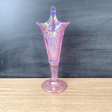 Mosser Glass pink iridescent jack in a pulpit vase - vintage art glass 