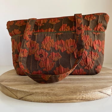 Maruca Boulder Colorado Handmade Brown Upcyle Floral Fabric Shoulder Tote Bag 