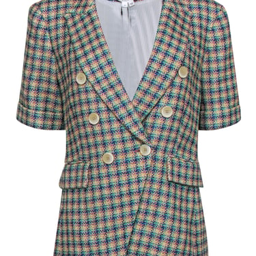 Veronica Beard - Rainbow Glittery Checker Tweed Short Sleeve Blazer Sz 10