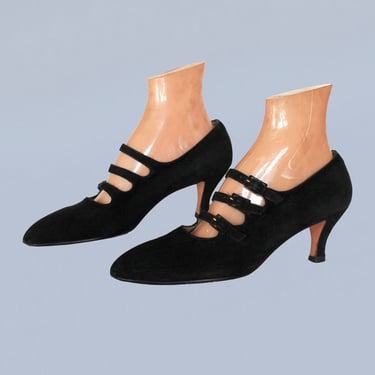 Vintage Ferragamo Heels / Triple Strap Mary Jane Pumps / 9 