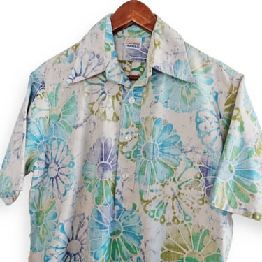 vintage aloha shirt / 70s surf shirt / 1970s Surfline Hawaii floral reverse print pull over aloha Hawaiian shirt Large 