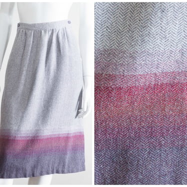 1970s gray herringbone skirt with purple ombre hem 