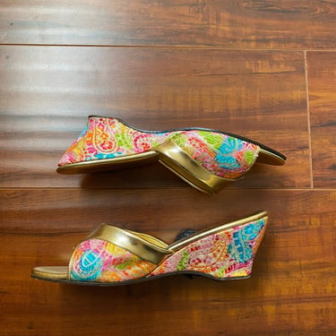 Vintage 1960’s Gold and Paisley Tapestry Wedges 