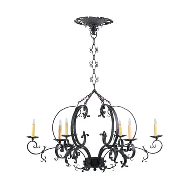 Large Wrought Iron Hand Forged Detailed Chandelier