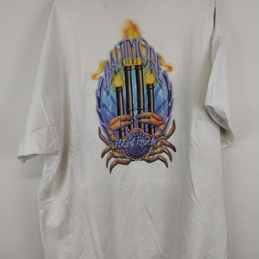 XXL 90s Hard Rock Cafe Baltimore Crab White XXLarge 2000s 1990s Logo Classic Goth Rave Trendy Baggy Oversized 