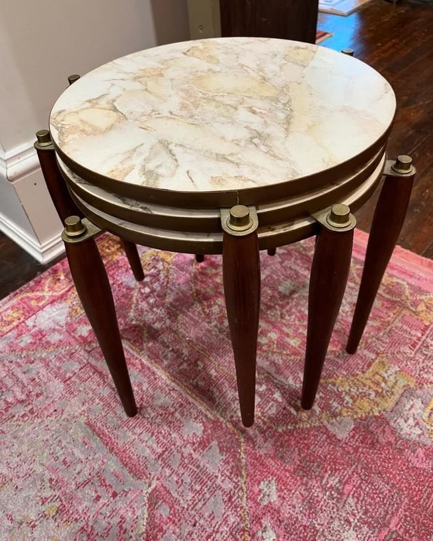 Set of three mid century stacking tables. 18” x 15.75” 