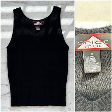 90s Angora Blend Sweater Vest | Vintage Black Sweater Vest | 90s Black Tank Top | Minimalist Black Sweater Vest | Small 