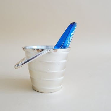 Ice cooler vintage, small ice bucket with glass insert, Ikora Design 