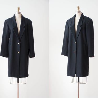 black wool coat | 80s 90s vintage dark academia heavy warm wool oversized blazer coat 