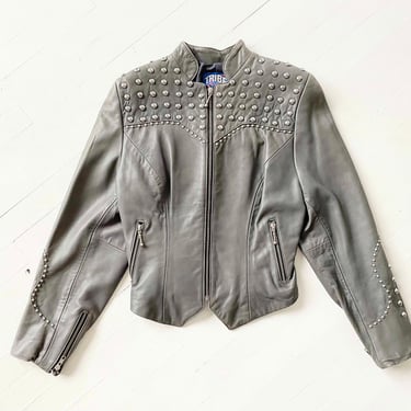 1990s Studded Grey Leather Jacket 