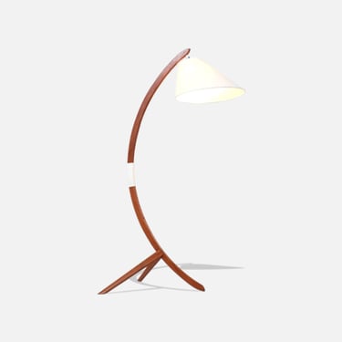 Danish Modern Sculpted Teak Arch Tripod Floor Lamp 