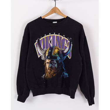 90s Minnesota Vikings NFL Sweatshirt - Men's Medium, Women's Large | Vintage Unisex Salem Sportswear Football Graphic Black Crewneck 