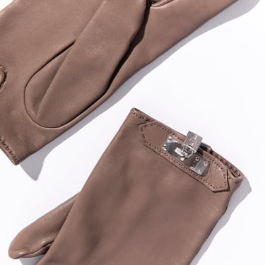 HERMES Taupe Leather Gloves (Sz. 7.5)