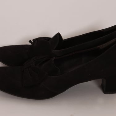 1940s Square Heel Black Bow Detail High Heel Pumps Shoes -Size 9 
