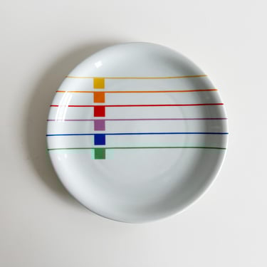 Block Sextet Harmony Rainbow Pattern Salad Plates Portugal Vintage 1980s 