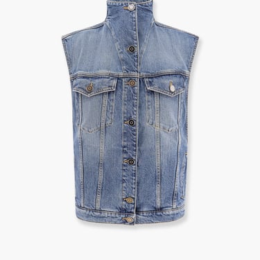 Alaia Women Stone Washed Denim Sleeveless Jacket