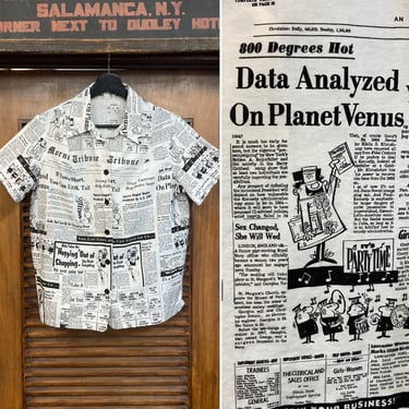 Vintage 1960’s Dated 1963 Cartoon Newspaper Cotton Mod Pop Art Funny Shirt Blouse, 60’s Vintage Clothing 