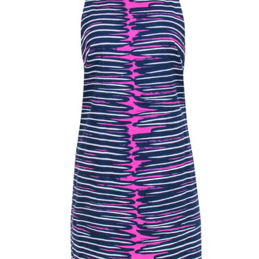 Trina Turk - Magenta, Navy & White Abstract Stripe Shift Dress Sz 6