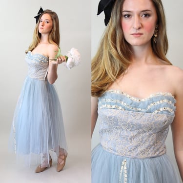 1950s blue CUPCAKE lace tulle dress small  | new summer 
