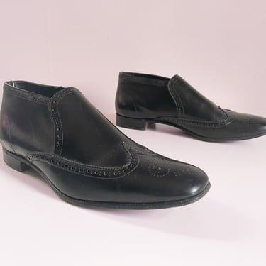 Vintage 1960’s English Black wing tip slip on loafers | ‘60s LONDONERS England mod slip on shoes, men’s @9.5 