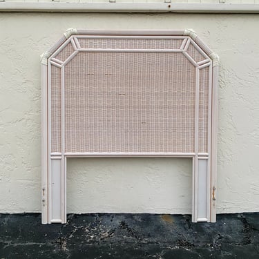 Rattan Twin Headboard with Pencil Reed Trim - Vintage White Wash Coastal Bedroom Furniture 