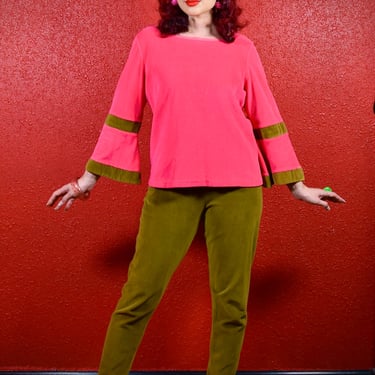 1960s 70s Velour Pants Set Pink & Green Patty Woodward 
