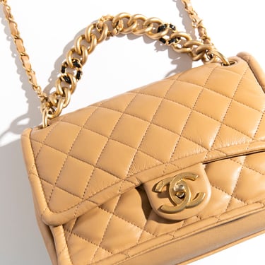 CHANEL Tan Quilted Large Chain Flap Bag