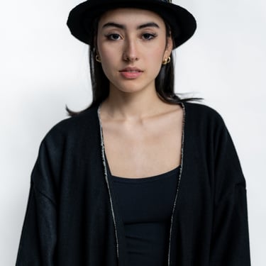 Black Wool and Embroidered Detail Ramie Fedora