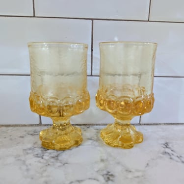 Vintage Mid-Century MCM Franciscan Madeira Cornsilk Yellow Footed 8 oz Tumbler Glasses Goblets Barware 