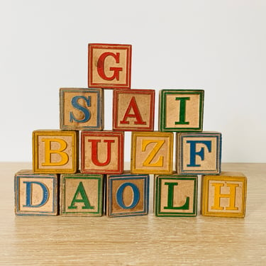 Vintage Children's Toy Alphabet Small Half-Size Blocks - Set of 13 