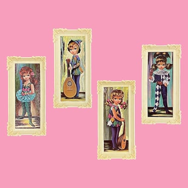 Vintage Eden Wall Art 1960s Retro Size 12x6 Mid Century Modern + Soroka + Moppet + Harlequin Girls + Big Eyes + Set of 4 + MCM Home Decor 