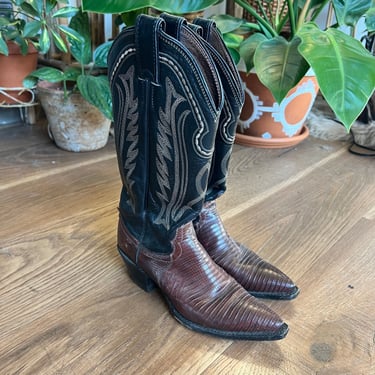 Vintage Justin Cowboy Boots Black and Brown Country Western Size 5 