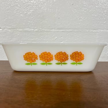 Vintage 1960s Glasbake Orange Floral Loaf Pan 