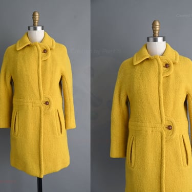 vintage 1960s Coat  | Canary Yellow Jacket Coat | Small 
