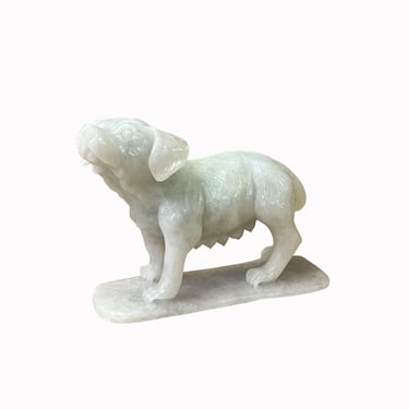 Chinese White Jade Color Stone Puppy Dog Display Figure ws2392E 