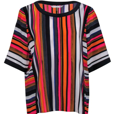 Trina Turk - Multicolor Striped Short Sleeve Silk Blouse Sz L