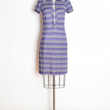 vintage 60s dress mod purple gray striped pointy dagger color gogo mini S 