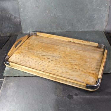Mid-Century Blonde Wood Tray with Metal Corners | Teak Tray | Oak Tray | Mid Century Serving | Bixley Shop 