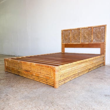 Rattan Platform Bed & Headboard, Queen *MESSAGE US for shipping quote* 