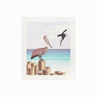 1983 Morry Seltzer Serigraph on Paper Pelican Pelicans Bird Birds Ocean Print 